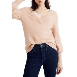 Madewell Dashwood V-Neck Sweater Coziest Yarn Beige